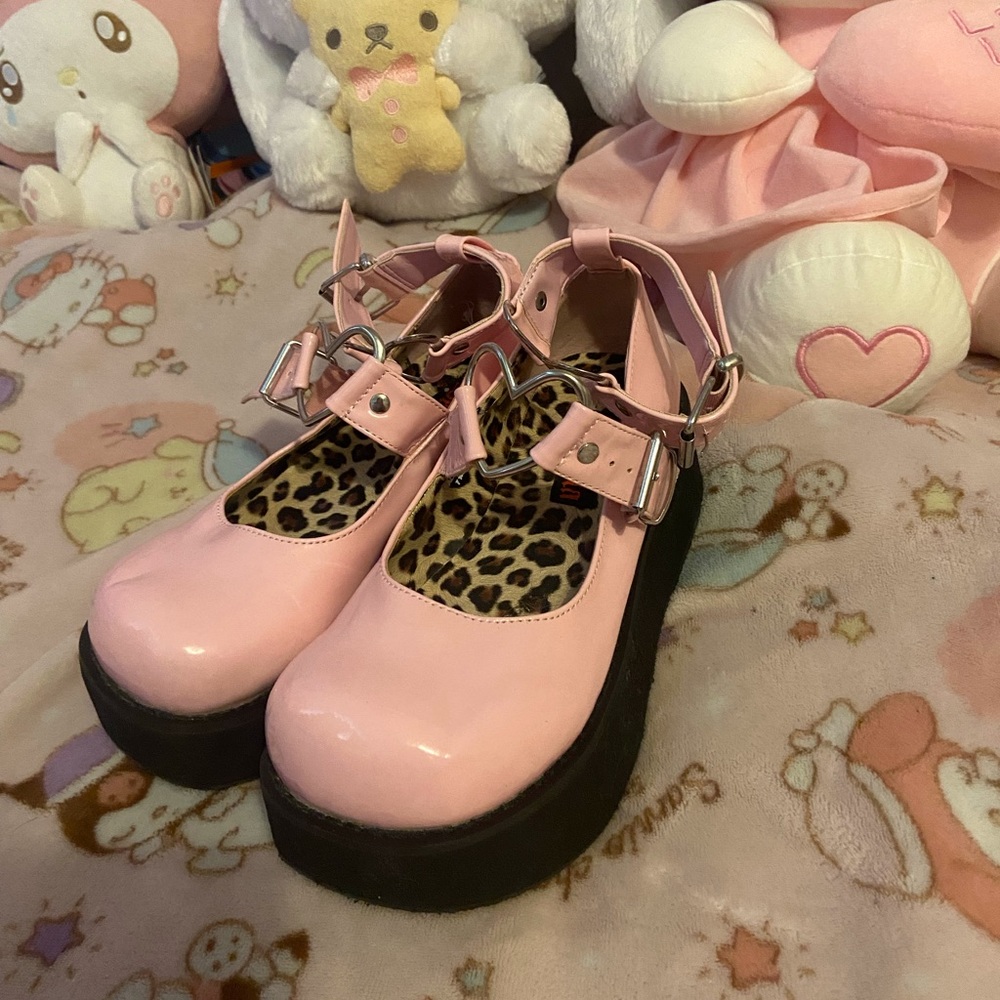 size “7” demonia pink heart buckle mary janes